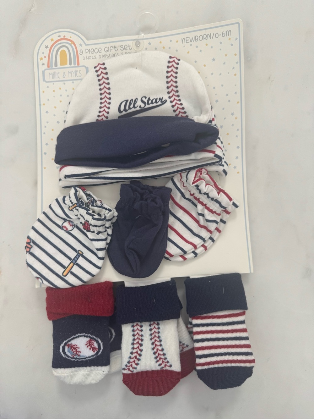 Baby Baseball 9-Piece Newborn Gift Set - Navy, White & Red